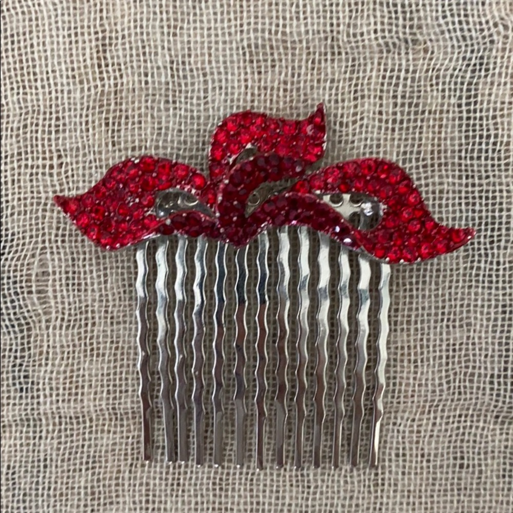 Stunning Red Flower Rhinestone Hair Pin
